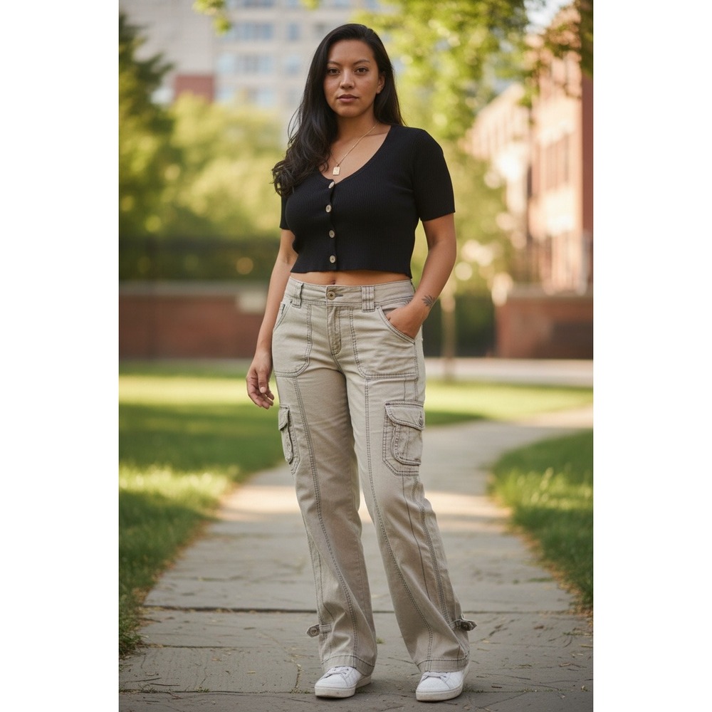 Eddie Bauer Womens Khaki Ripstop Cargo Pants Roll Tab Utility Straight Leg 32in